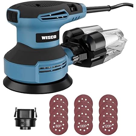 Amazon.com: Lijadora orbital aleatoria, WESCO 3.0 A, lijadora orbital de 5  pulgadas con 12 discos de lijado, adaptador de vaincuum, caja ciclónica, lijadora  eléctrica con cable de 6 velocidades variables, sistema eficiente