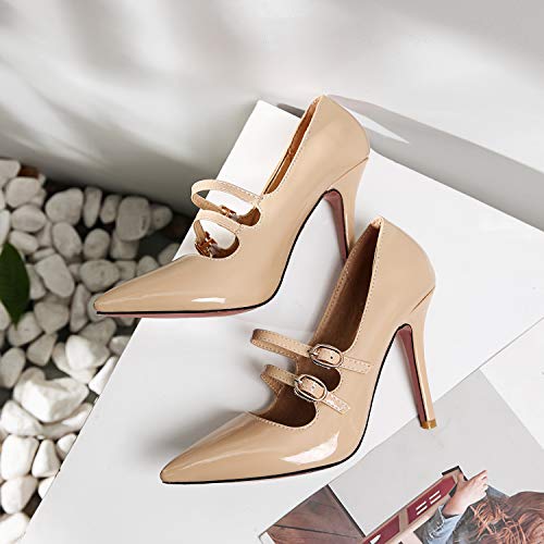 LEHOOR Women High Stiletto Heel Pointed Toe Mary Jane Pumps Ankle Straps Slip On Buckle Sexy Comfortable Dress Shoes 5-15 M US3