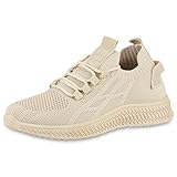 vans beige herren  VAN HILL Damen Sportschuhe Laufschuhe Schuhe Strick Freizeit Schnürer Sportliche Profilsohle Schnürschuhe Turnschuhe 206128 Beige Sportlich 38