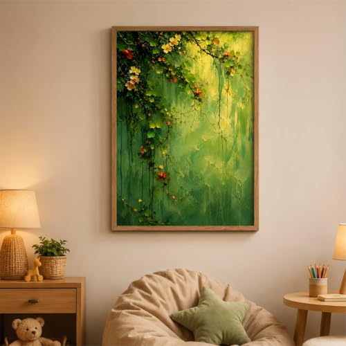 Image of Livin'luxe Green Floral Vine Wall Painting for Living Room Bedroom Hall Office Decor, Abstract Leaf Artwork with Sparkle Laminate and Premium Wooden Synthetic Frame (25.5 x 37.5 Inch) NXL01-4111
