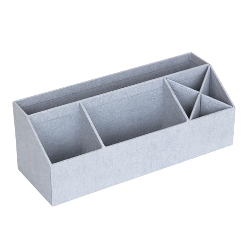 BIGSO ELISA Schreibtisch Organizer – Aufbewahrungsbox mit 4 Fächern – Schreibtischablage für Zettel, Büroklammern, Stifte & Kleinteile – Sortierkasten aus Faserplatte und Papier – hellgrau