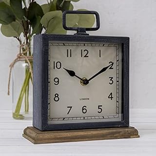 21cm Rustic Distressed Metal Wood Industrial Square London Mantle Clock
