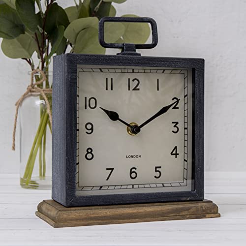 Annibells Rustic Distressed Metal Wood Industrial Square London Mantle Clock 21cm
