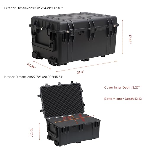 Image of MEIJIA Portable Waterproof Protective Case,Hard Camera Case With Retractable Pull Handle And Rolling Wheels,Customizable Fit Foam Inserted,Elegant Black, 31.3 inch X24.21 inch X17.48 inch