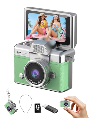 Image of Valentine's Day Gift for Girlfriend - DollRank Mini Keychain Camera, 1080P Portable Digital Camera with 1.47 inch Flip LCD & Flash, Retro Collectible Pocket Camera for Travel, Parties, Birthday(Green)