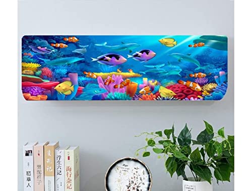 Image of DARSHANAM WORLD Beatiful Designer Ac Cover |Cutest Printed Air Conditioning Dust Cover For Indoor & All Type AC Split Covers |Colorfull Folding Designer Ac Cover (Blue Whale Coral 1 Ton)