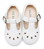 DADAWEN Girl's Classic Mary Jane School Uniform Shoes Flat Dress Shoes White US Size 5 M Toddler