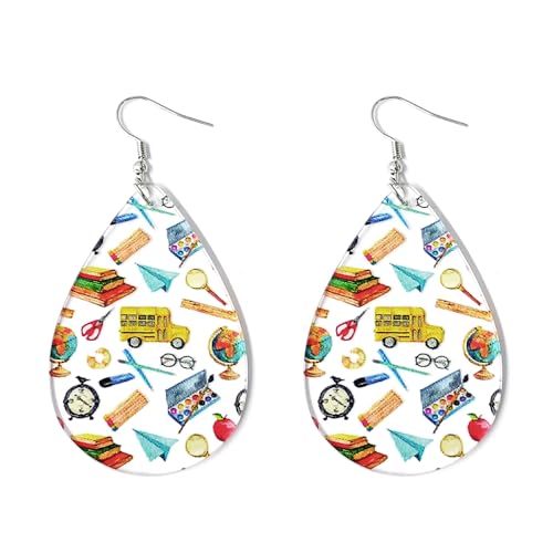 Funny Teacher Teardrop Dangle Earrings for Women and Wooden Back to School Earrings Teacher Appreciation Jewelry
