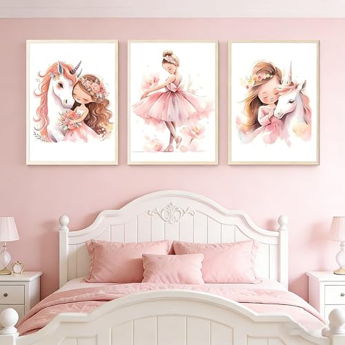 3 Affiche Licorne Chambre Fille 30X40CM Poster Chambre Bebe Fille Ballerine Tableau Enfant Licorne Toile Decoration Murale Enfant Bébé Affiche Deco Murale...