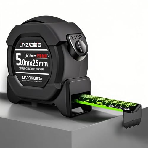 Cinta Métrica, Cinta Métrica Fluorescente, Se Puede Bloquear Automáticamente, Cinta Métrica Retráctil de Acero Inoxidable, Caja Resistente A Impactos, Manos Anticorte 5 m × 25 mm (negro)