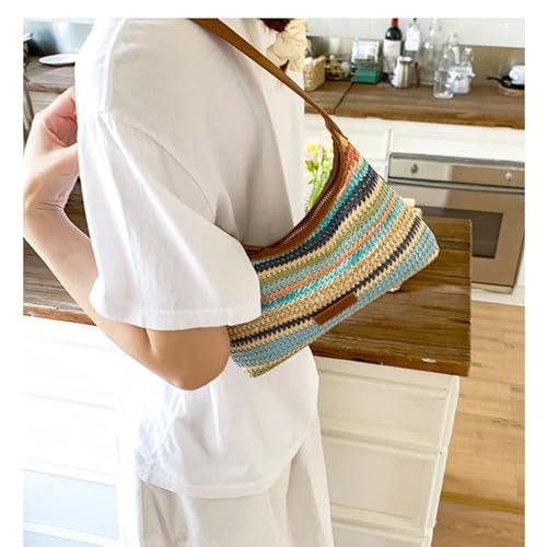 Bolso de playa de paja para mujer, bolso tote de gran capacidad para vacaciones, viaje y uso diario (estilo 538) miniatura 5