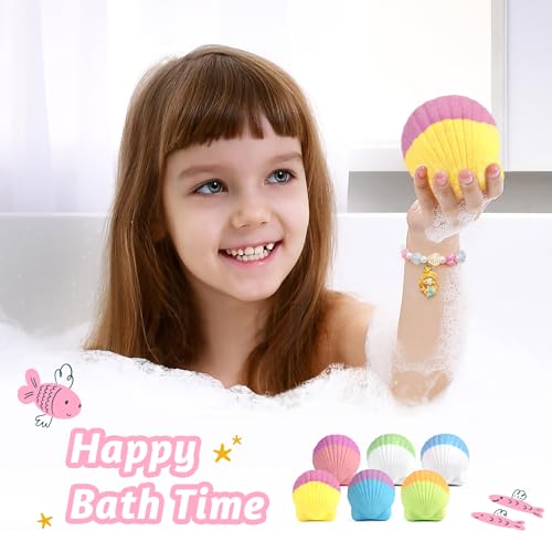 Bombas de baño para niños con sorpresa en el interior, 6 bombas de baño orgánicas para niñas y niños de 3 a 12 años, set de regalo de bombas de baño para cumpleaños con pulseras de sirena - imagen 5