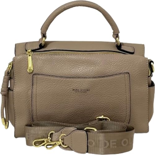 bolsa baú média moderna com alça de mão em couro ecológico (Bege Escuro)