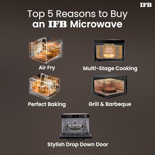 Image of IFB 34 L, Multi-Stage Cooking Grill & Convection Microwave with Air Fry, 10 Power Levels, Intelligent Cooling System, Fermentation mode, 151 Auto Cook Menus, Weight Defrost, Auto Reheat (34BC2, Black)