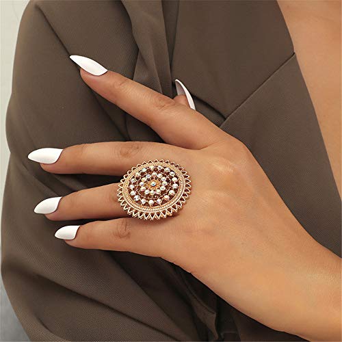Dtja Vintage Big Round Statement Ring For Women Girls Boho Antique Mosaic Crystal Cz Expandable Open Wrap Finger Rings Adjustable Comfort Fit Indian Bollywood Style Exaggerated Jewelry (Lacy) #TOP1
