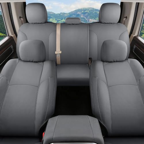 Image of Coverado Chevy Silverado Waterproof Canvas Seat Covers Full Set, Fit for Silverado GMC Sierra 2007-2013 & 2019-2026 1500, 2020-2026 2500HD 3500HD Crew Double Extended Cab(Flat Front&Flat Rear, Gray)
