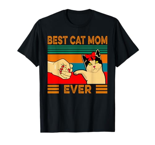 Retro Vintage Best Cat Mom Ever Funny Fist Bump Gift T-Shirt