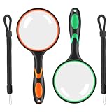 Vicloon Lente d'ingrandimento 10X, Lente di Ingrandimento da Lettura Manuale, 75mm Portatile con Manico in Gomma Morbida Antiscivolo per Scienza, Leggere Libri, Mappe (Nero e verde + nero e arancione