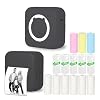 Mini Thermal Inkless Sticker Printer with 14 Rolls Paper, Compatible with iPhone/Android Phone/Tablet, Mini Pocket Printer for Photos/Stickers/Labels/Notes, Black