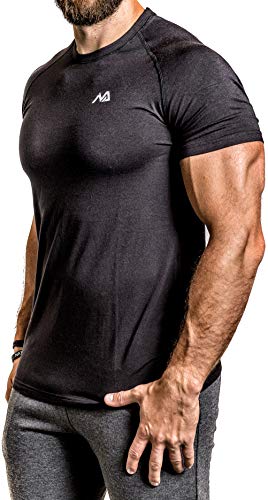 Herren Fitness T-Shirt modal - Männer Kurzarm Shirt für Gym & Training - Passform Slim-Fit, lang mit Rundhals, Schwarz, XL