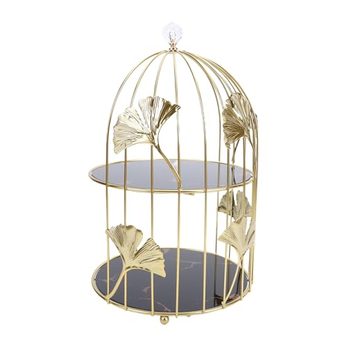 Présentoir à cupcakes cage à oiseaux dorée à 2 niveaux pour buffet de mariage