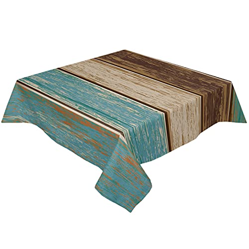 Teal Rustic Tablecloth Waterproof For Square/Round/Rectangle Table Cloth 54X54 In Washable Polyester Tablecovers,Farmhouse Retro Turquoise Green Brown Table Cover For Baby Shower Baptism Buffet Party #TOP1
