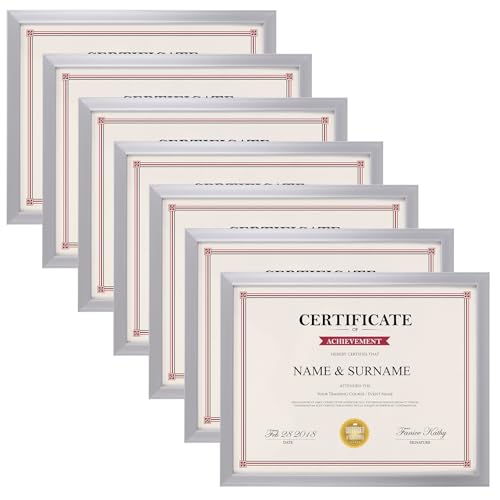 Giftgarden GG2308055 8.5X11 Picture Frame Silver Set Of 7, Multi Modern 8.5 X 11 Frames For Award Certificate Document Diploma cover