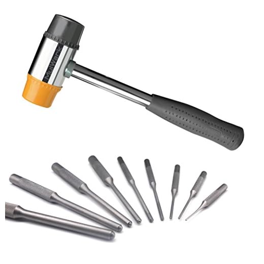 MulWark 10pcs Gun Bolt Catch Roll Pin Punch Set & 35mm Small Double-Faced Soft Rubber Mallet Hammer Tool Kit - Corrosion Resistant Hand Pin Remover Tool with Holder for Automotive, Gunsmithing, Watch