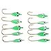 Ylwxzenith 10Pcs Ice Fishing Jigs Barbed Winter Jigging Lures Mini Hooks Accessories Green Tadpole Shape with Storage Box, High Carbon Steel Material, Vivid Lifelike Pattern, Cutting and