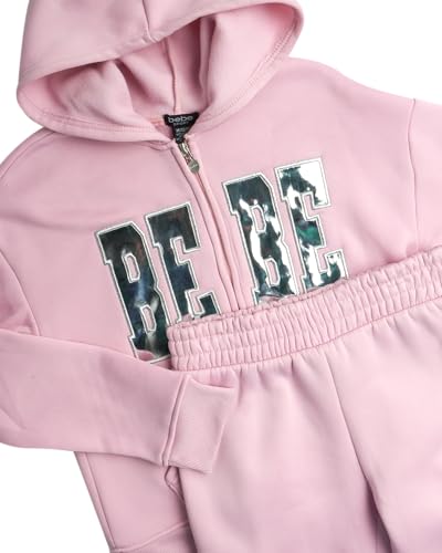 bebe Girls' Sweatsuit Set - 2 Piece Soft Fleece Full Zip Up Hoodie and Cargo Pants Set for Girls (7-12)3