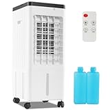 3-IN-1 Portable Air Conditioner, Air Cooler Cooling Fan 3Speeds & 3 Modes, Evaporative Air Cooler for Home 8L Water Tank,Evaporative Oscillating Swamp Fan, 7H Timer Remote Control Humidifier