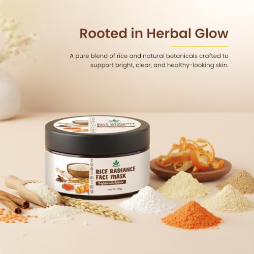Image of Havintha Natural Rice Radiance Face Mask Powder 100g - For Glowing Skin, Tan Removal & Skin Brightening | Herbal Rice Flour Face Pack for Oil Control, Acne Care & Smooth Skin