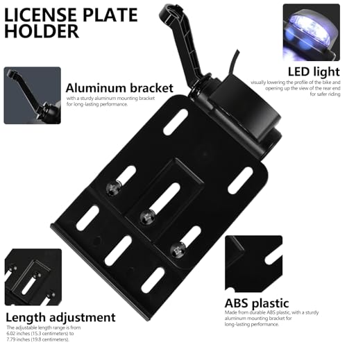 Image of Rear Side License Plate Bracket Holder w /LED Light for Harley Sportster XL883, XL1200, Dyna Low Rider FXDLS, Street Bob FXDB 2004-2020 Black