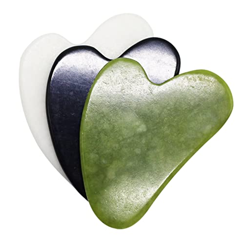 3 Pièces Gua Sha Visage,3 Pièces Pierre de Jade+2 Sac en Flanelle,Grattant Outil de Massage Grattage Ensembles Facial de éclenchement Sur Les Yeux,Cou et Corp Cover