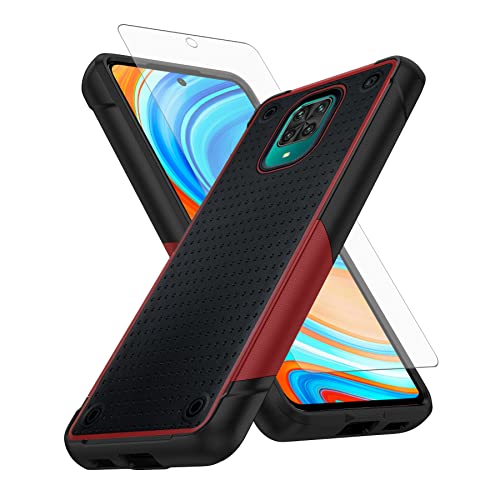 Asuwish Phone Case for Xiaomi Redmi Note 9 Pro/Note 9s/Note9 Pro Max/Poco M2 Pro with Tempered Glass Screen Protector Cover and Cell Accessories Protective Redme Note9S Note9Pro 4G Women Men Red+Black