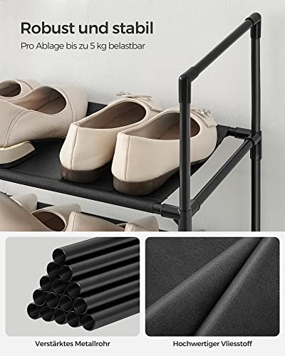 SONGMICS Schuhregal, 10 Ebenen, Schuhablage, Schuhaufbewahrung, schmal, 33 x 33 x 173 cm, Metallgestell, Ablagen aus Vliesstoff, für Flur, Schlafzimmer, schwarz LSR110B02