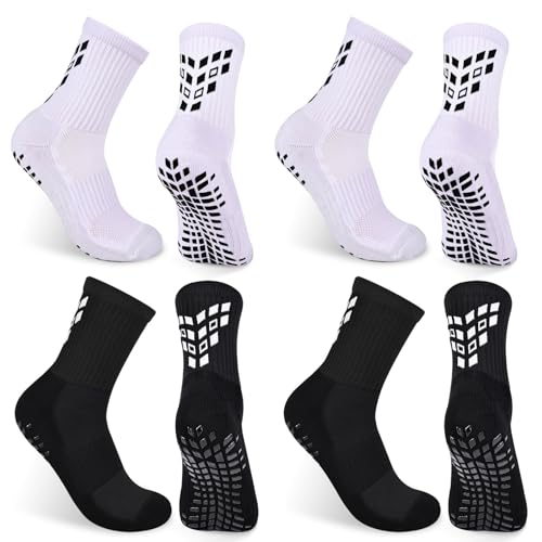 Gogogoal - Gogogoal Chaussettes Football antidérapantes Hommes Jeunes garçons rembourrées en Coton Respirant Chaussettes Sport Antiglisse Basket-Ball Pilates 37-42 Noir+blanc M 4 Paires