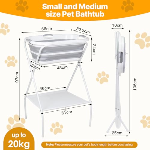 Beberoad Kleine Haustiere Badewanne, Multifunktionale zusammenklappbare Haustier Badewanne Mit Entwässerungsrohr, Tragbar Badewanne für kleine bis mittelgroße Hunde und Katzen (gräulich-weiß)