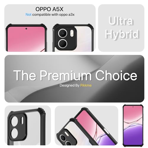 Image of Pikkme Back Cover for Oppo A5x | Ultra Hyrbid | Full Camera Protection | Raised Edge | Crystal Clear Transparent Bumper Case (Black)
