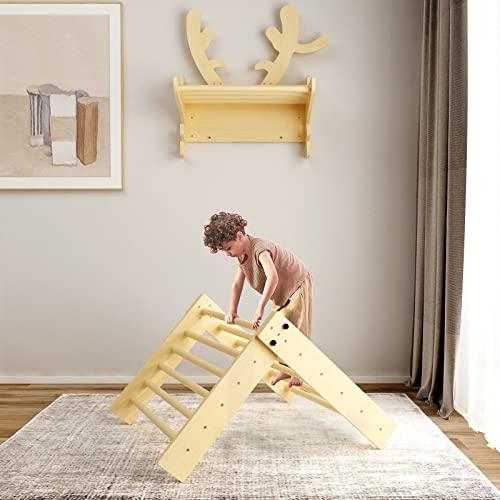 Banasuper Wooden Swedish Ladder Wall With Table Top Deer Horn Climbing Frame Set Triangle Climber For Kids Indoor Gymnastic Play Structure With Tabletop #TOP2