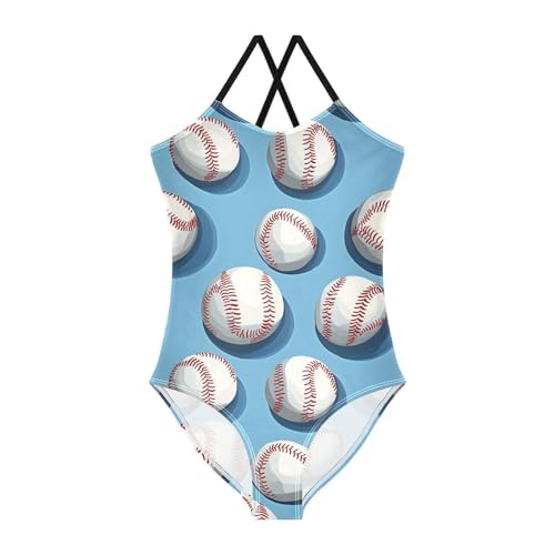 Cute Baseball Girls Swimsuits Quick Dry Crossback One Piece Beach Swimwear Bathing Suit