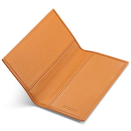 Image of HISCOW Slim Leather Checkbook Cover for Personal Checks, Pebbled Whiskey, One Size
