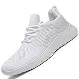 Mens Slip-on Tennis Shoes Walking Running Sneakers Lightweight Breathable Casual Soft Sole Mesh Work Gym Trainers White