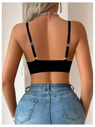 SOLY HUX Women's Deep V Neck Bralettes Mesh Sheer Adjustable Straps Wireless Bras2