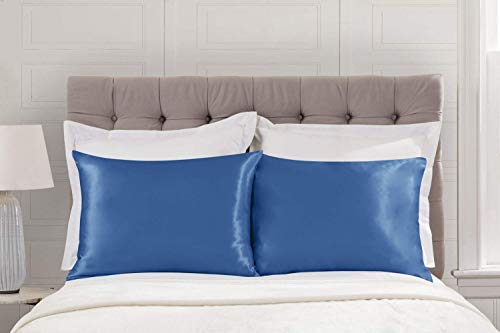 Shopbedding Luxury Satin Pillowcase For Hair – Standard Satin Pillowcase With Zipper, Marine Blue (1 Per Pack) – Blissford #TOP2