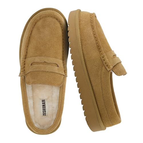 CUSHIONAIRE Ollie Cozy Genuine Suede Clogs for Women, Comfortable Slip-On Mule Loafers with Faux Fur Lining, Memory Foam Cushioning and Durable Rubber Sole, Chestnut, 4 UK