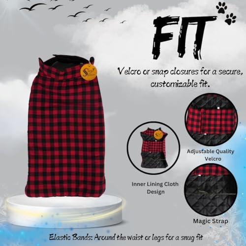 Image of Sage Square Winter Coloured Dog Coat - All-Weather Protection, Windproof, Waterproof Cozy Fleece Lining, Adjustable Straps, Durable Construction, Stylish, Comfortable, Jacket (Red & Black, XXX-Large)
