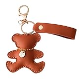 Fuerxy Cute Bear Keychain, Hand-Sewn Bear Charm for Purse Handbags Bag Accessories Car Charms PU Teddy Bears Key Charms (Brown)