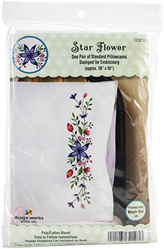 Tobin Stamped for Embroidery Pillowcase Pair 20"X30"-Star Flower, Weiß, 76 x 51 cm (Pack of 1)