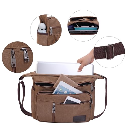 BOMKEE Umhängetasche Herren, Messenger Bag Groß Leinwand Schultertasche Shoulder Tasche 15.6 Zoll Laptop Bag für Arbeit Schule Reisen